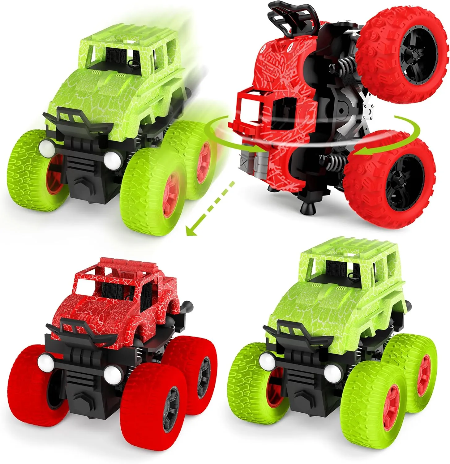 Toys Bundle Pack (4 Pack) - Toddler Monster Truck Toys Perfect for Gifting - practice burial enhance substantiate Monster Truck Party Favors -Friction Powered Toy's 4x4 Power Trucks$ Kids Truck 