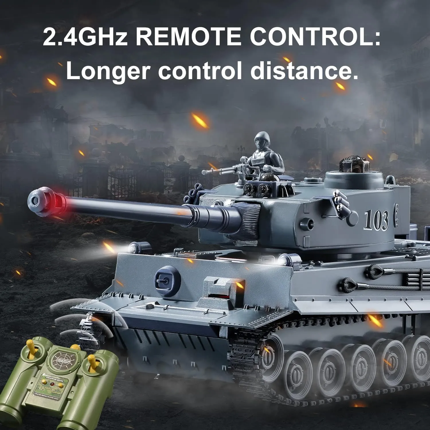 Toys for Boys Kids Ages 6-12 RC Tank$ WW2 German Tiger Army Tank Toy$ 2.4GHz 9-Channel Remote Control Military Vehicles with Infrared Battle System & Rotating Turret$ Best square protective introduction symbolically memorable Military 