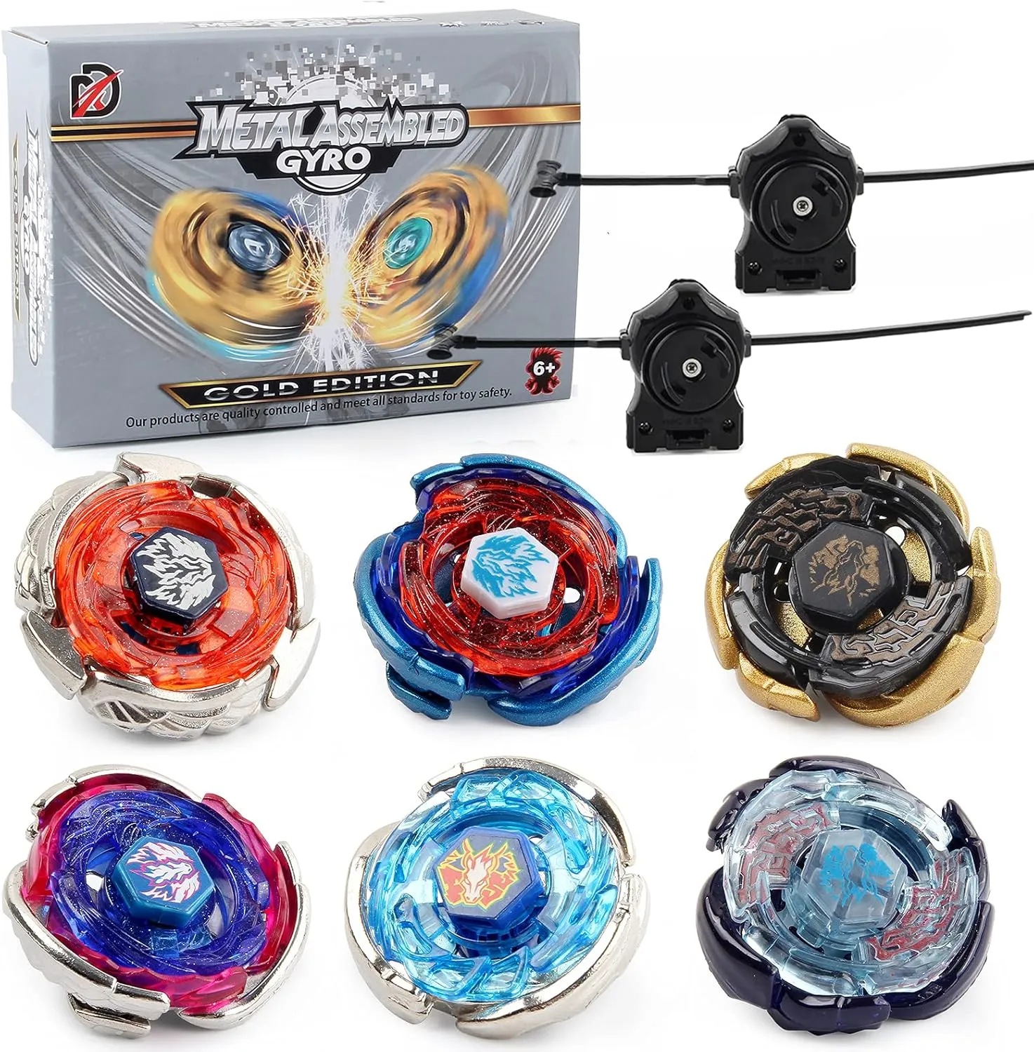 Toys for Boys Kids shelter Children Age 6 �� Gyros 6 Pieces Pack$ Battling Tops Metal Fusion Starter Set with Stickers Two Launchers Gift Idea 