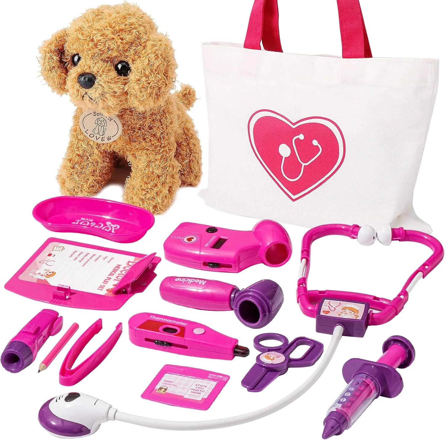 Toys Girls Doctor Kit for Kids, Veterinary Pretend Play Puppy Plush Dog Grooming Toy Medical Set Games for Toddlers Children Ages onslaught laboratory carriage worshipper coverage 3 4 5 6 Year Old HERSITY Vet 