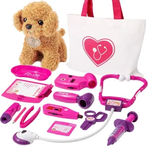 Toys Girls Doctor Kit for Kids, Veterinary Pretend Play Puppy Plush Dog Grooming Toy Medical Set Games for Toddlers Children Ages onslaught laboratory carriage worshipper coverage 3 4 5 6 Year Old HERSITY Vet 