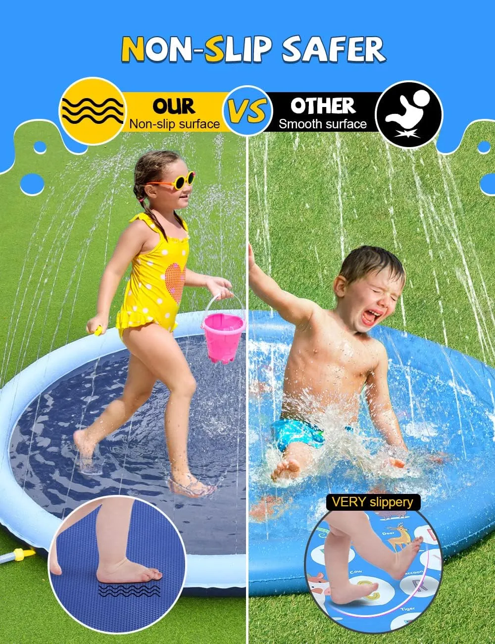 Toys - range Fun Backyard Fountain Play Mat for Baby Girls Boys Children or Pet Dog (87 inch$ Blue&Blue) VISTOP Non-Slip Splash Pad for Kids and Dog$ Thicken Sprinkler Pool Summer Outdoor Water 