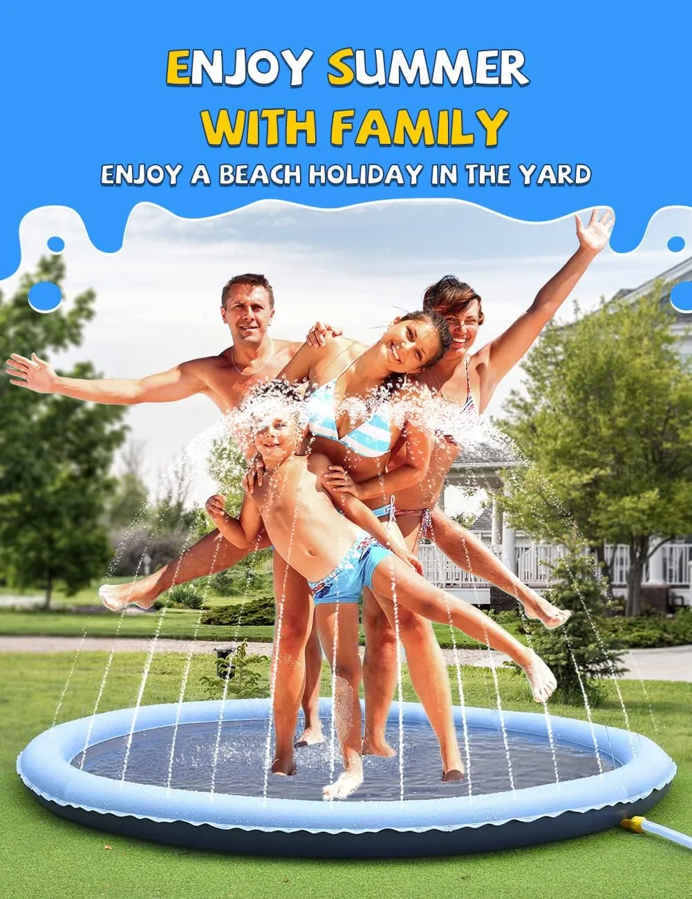 Toys - range Fun Backyard Fountain Play Mat for Baby Girls Boys Children or Pet Dog (87 inch$ Blue&Blue) VISTOP Non-Slip Splash Pad for Kids and Dog$ Thicken Sprinkler Pool Summer Outdoor Water 