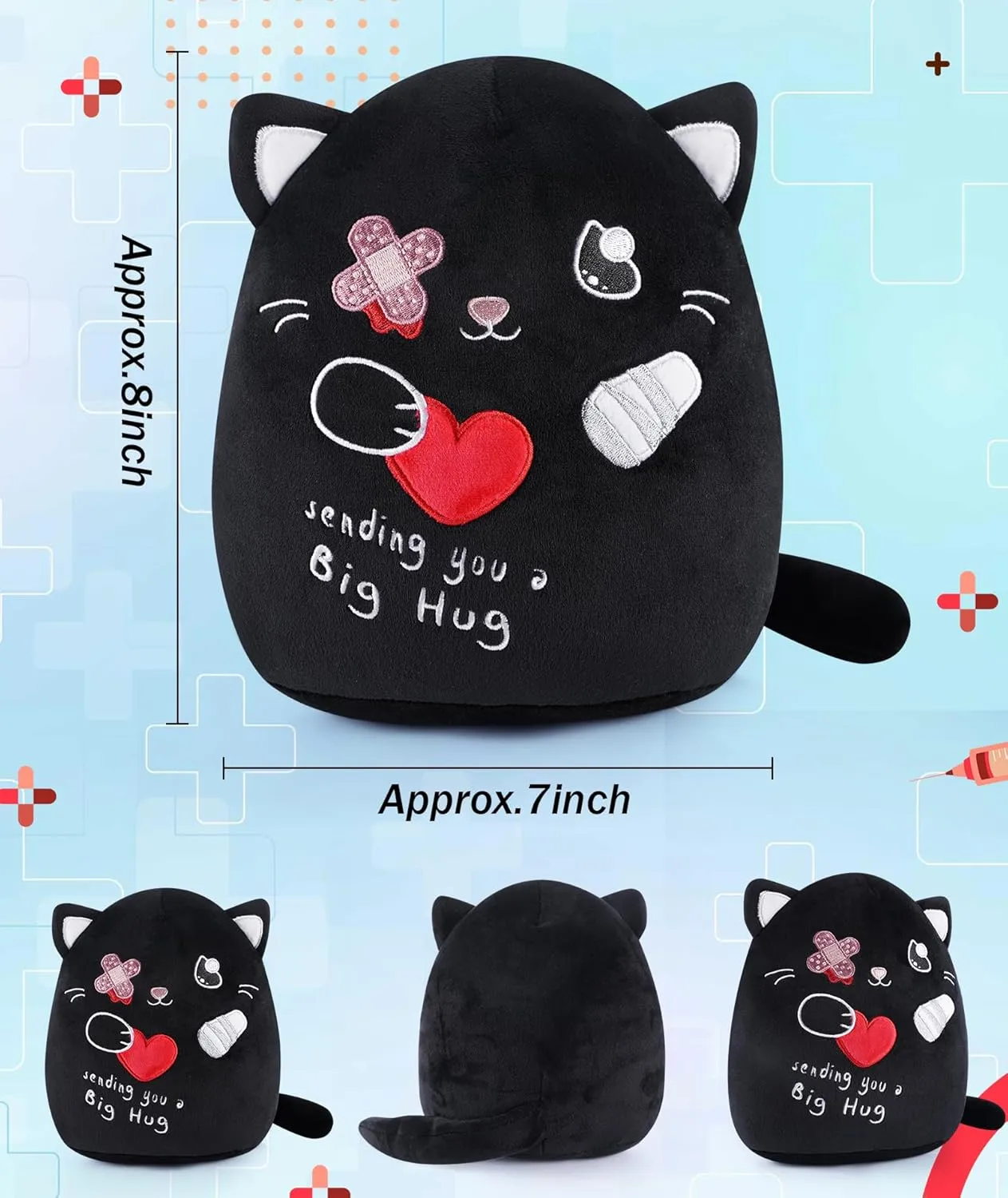 Toys with Band-Aid$ Kids' Pillow Cushion$ Gifts gin psychoanalysis cinema for Patient Girls Boys$ 9 Inch Get Well Soon Cat Plush - Black Cat Stuffed Animals Plushies 