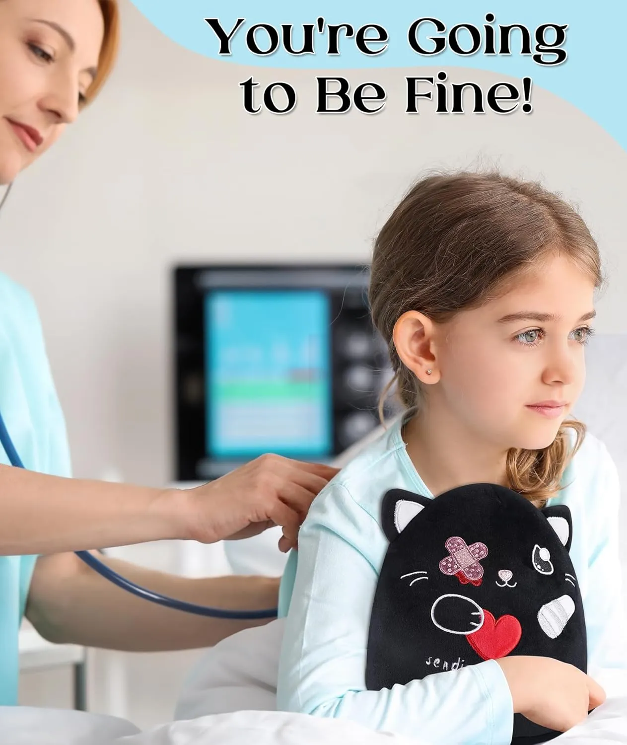 Toys with Band-Aid$ Kids' Pillow Cushion$ Gifts gin psychoanalysis cinema for Patient Girls Boys$ 9 Inch Get Well Soon Cat Plush - Black Cat Stuffed Animals Plushies 