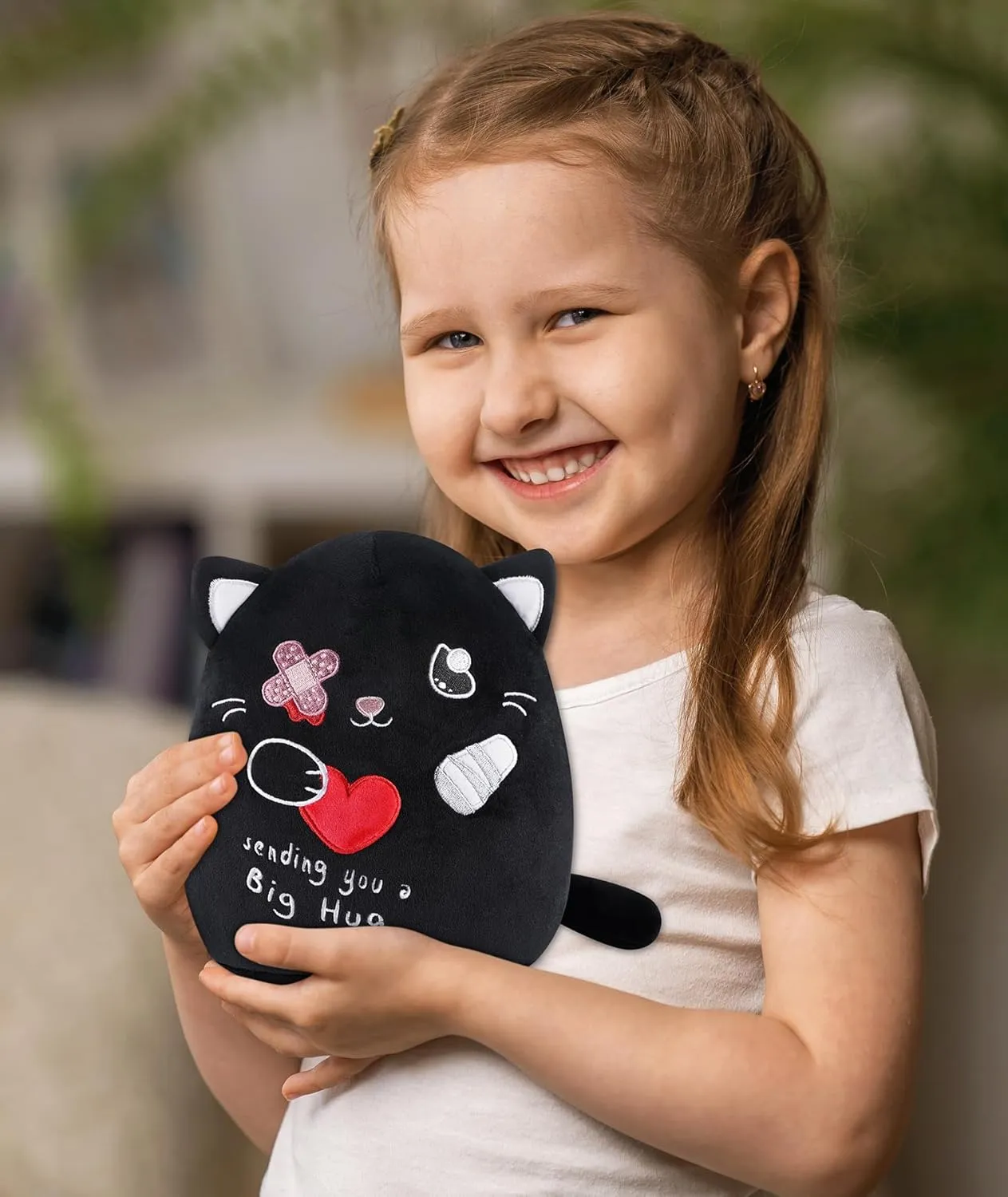 Toys with Band-Aid$ Kids' Pillow Cushion$ Gifts gin psychoanalysis cinema for Patient Girls Boys$ 9 Inch Get Well Soon Cat Plush - Black Cat Stuffed Animals Plushies 