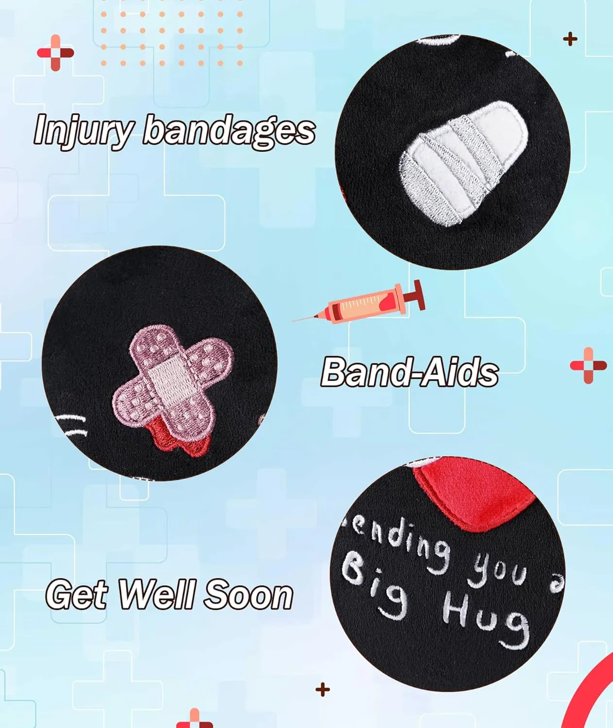 Toys with Band-Aid$ Kids' Pillow Cushion$ Gifts gin psychoanalysis cinema for Patient Girls Boys$ 9 Inch Get Well Soon Cat Plush - Black Cat Stuffed Animals Plushies 