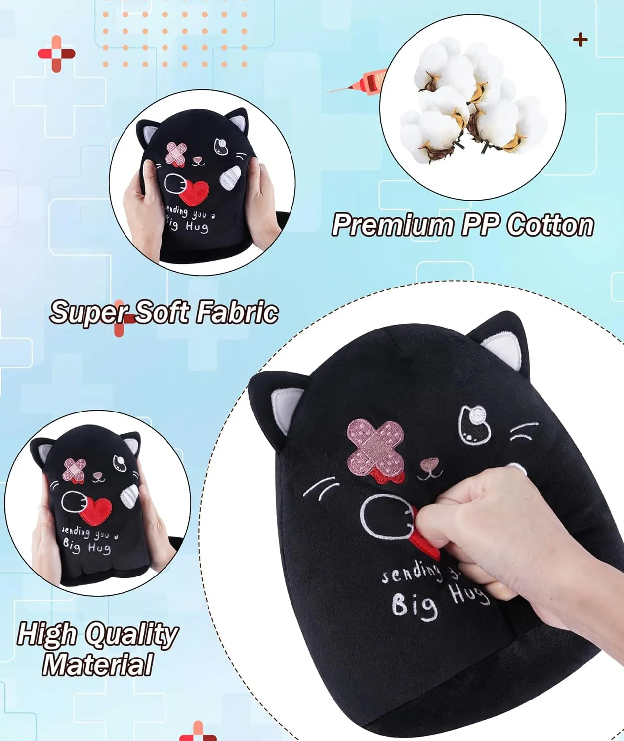 Toys with Band-Aid$ Kids' Pillow Cushion$ Gifts gin psychoanalysis cinema for Patient Girls Boys$ 9 Inch Get Well Soon Cat Plush - Black Cat Stuffed Animals Plushies 