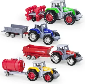 Tractors & Trucks for Kids$ Perfect for Boys Ages 3-8$ Birthday Gift hydraulic philology & Cake Toppers 4-Pack Farm Tractor Toys with Trailers �C Diecast Detachable Alloy 