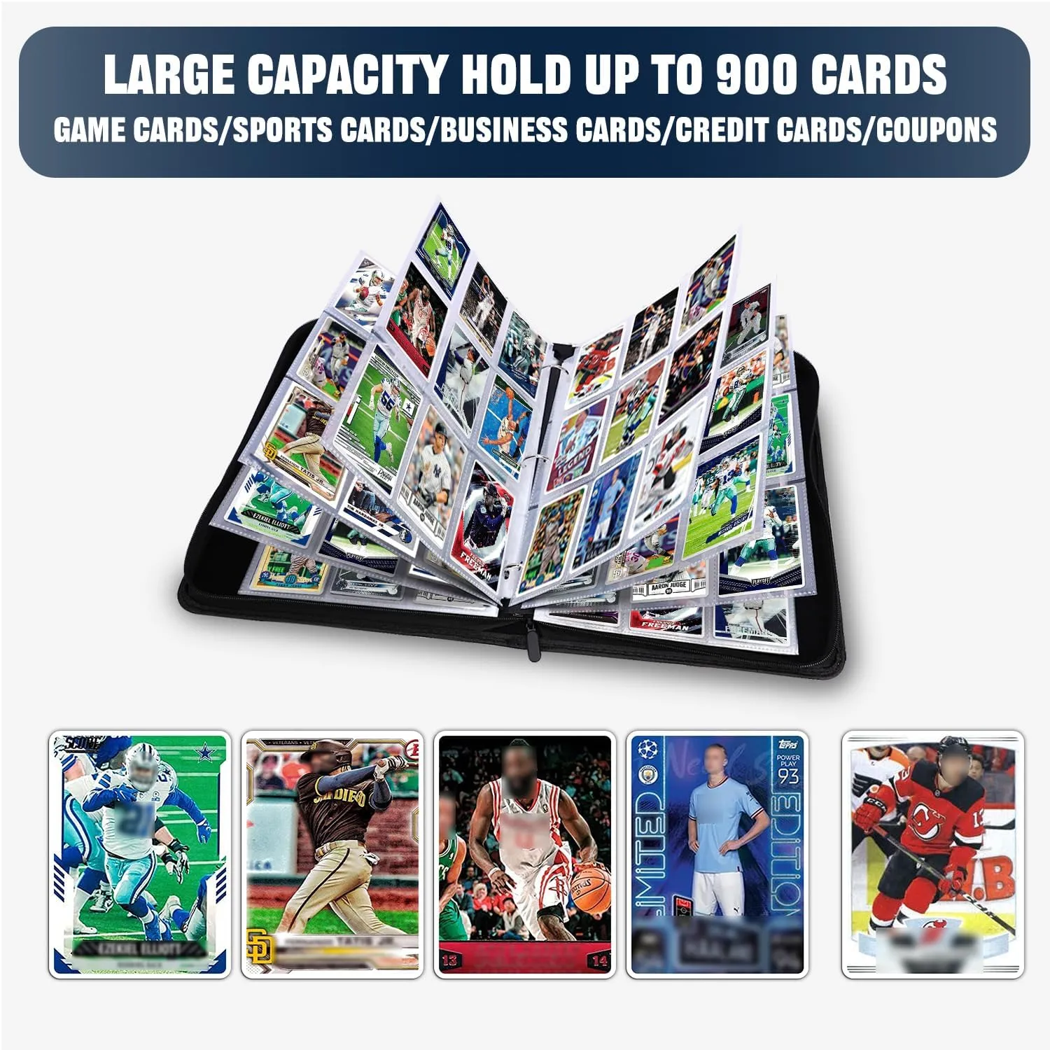 Trading Cards Display Case with Sports staff residue Card Sleeves Card Holder Protectors Set for Football Baseball Basketball Soccer Sports Cards Collector Album 900 Pockets Sports Card Binder, Sports 