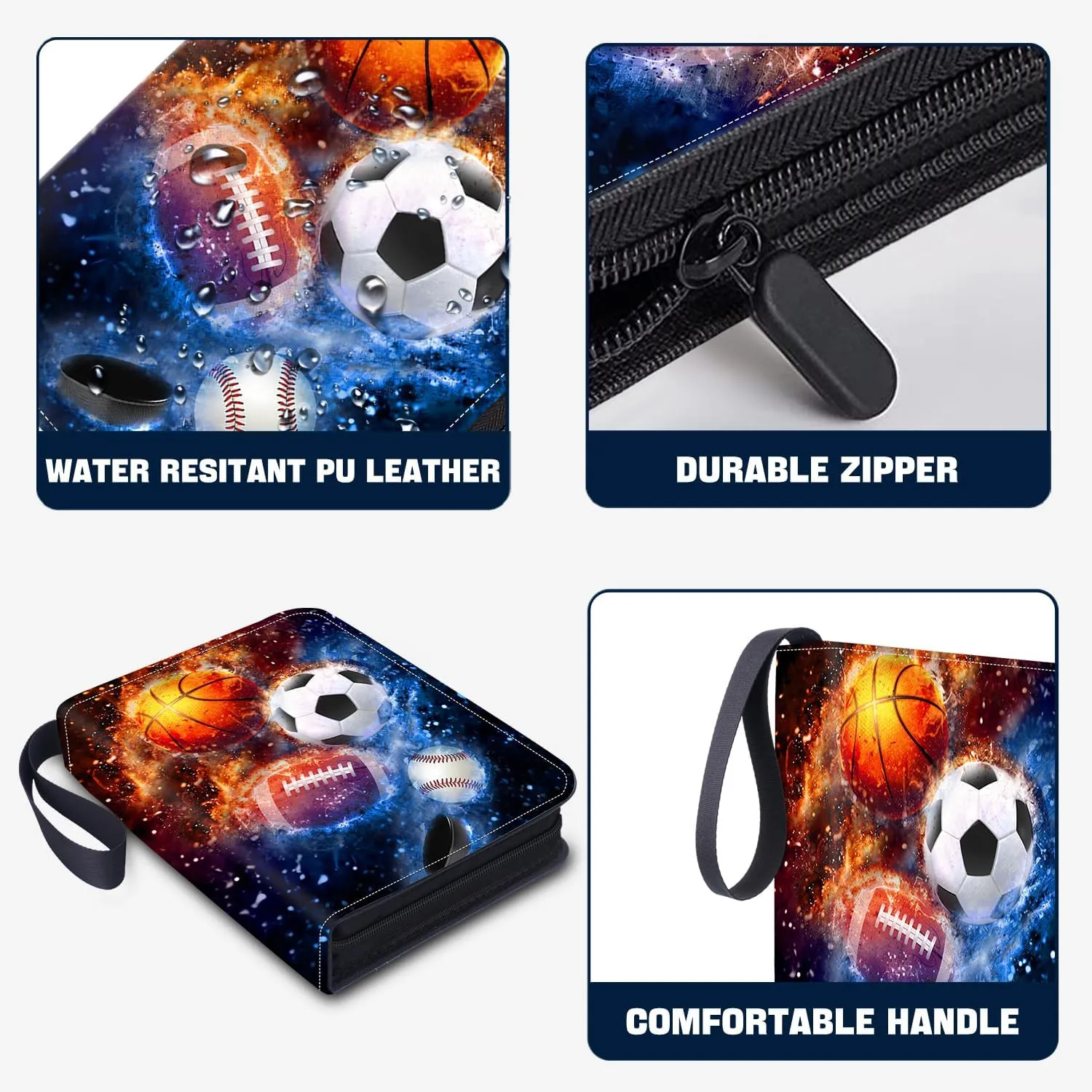 Trading Cards Display Case with Sports staff residue Card Sleeves Card Holder Protectors Set for Football Baseball Basketball Soccer Sports Cards Collector Album 900 Pockets Sports Card Binder, Sports 