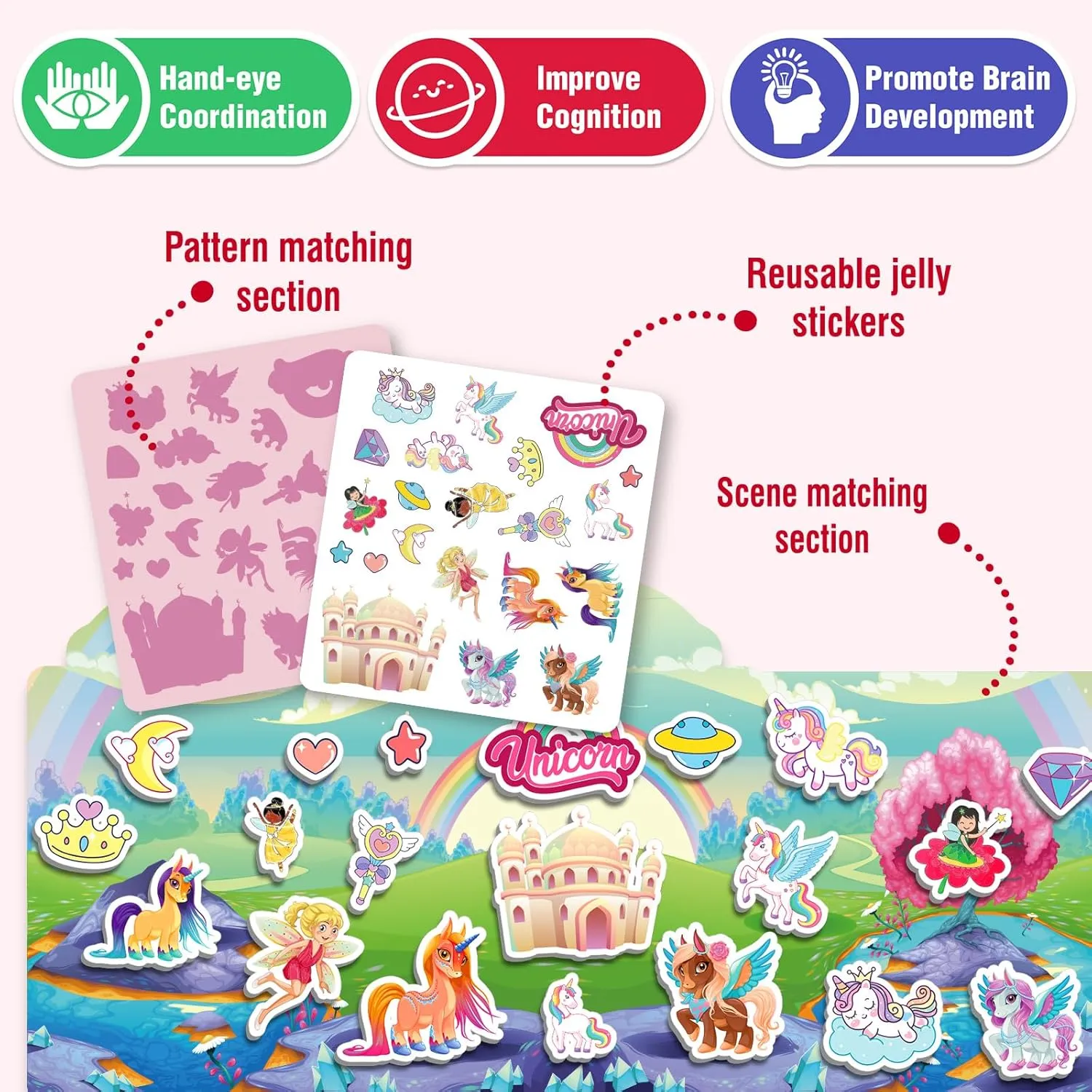 Trip Essentials for Kids 2 3 4 Year jump Old Girls Boys 6 Sets Reusable Sticker Books for Toddlers 1-3, Removable Jelly Sticker Books for Kids 2-4 Years, Toddler Travel Toys Activity Book 