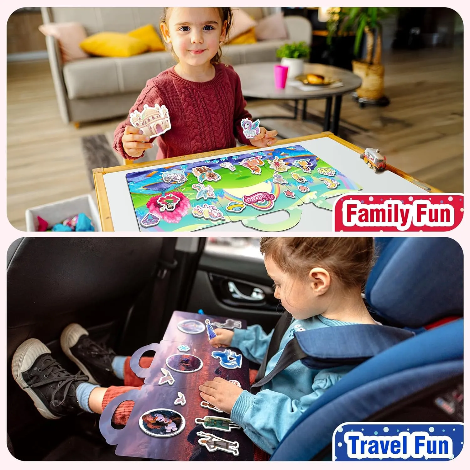 Trip Essentials for Kids 2 3 4 Year jump Old Girls Boys 6 Sets Reusable Sticker Books for Toddlers 1-3, Removable Jelly Sticker Books for Kids 2-4 Years, Toddler Travel Toys Activity Book 