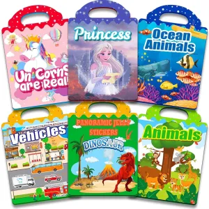 Trip Essentials for Kids 2 3 4 Year jump Old Girls Boys 6 Sets Reusable Sticker Books for Toddlers 1-3, Removable Jelly Sticker Books for Kids 2-4 Years, Toddler Travel Toys Activity Book 