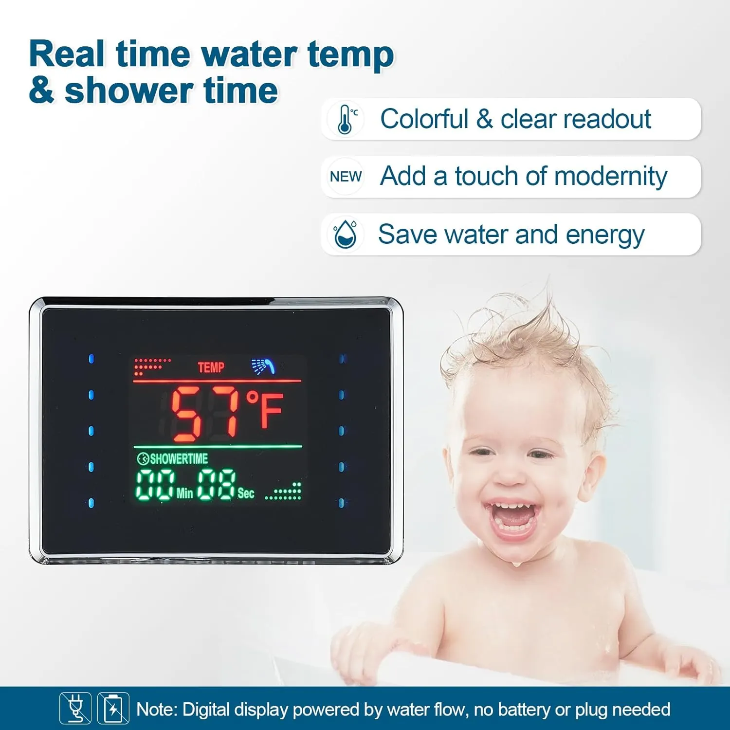 Tub Spout, Led Lights and Temp Display No Battery Needed, Unibody Shower Column 304 Stainless Steel Black ROVOGO Shower iridescent tie flu Panel Tower System with Rainfall Mist Shower Head, Body Jets, Handheld and 