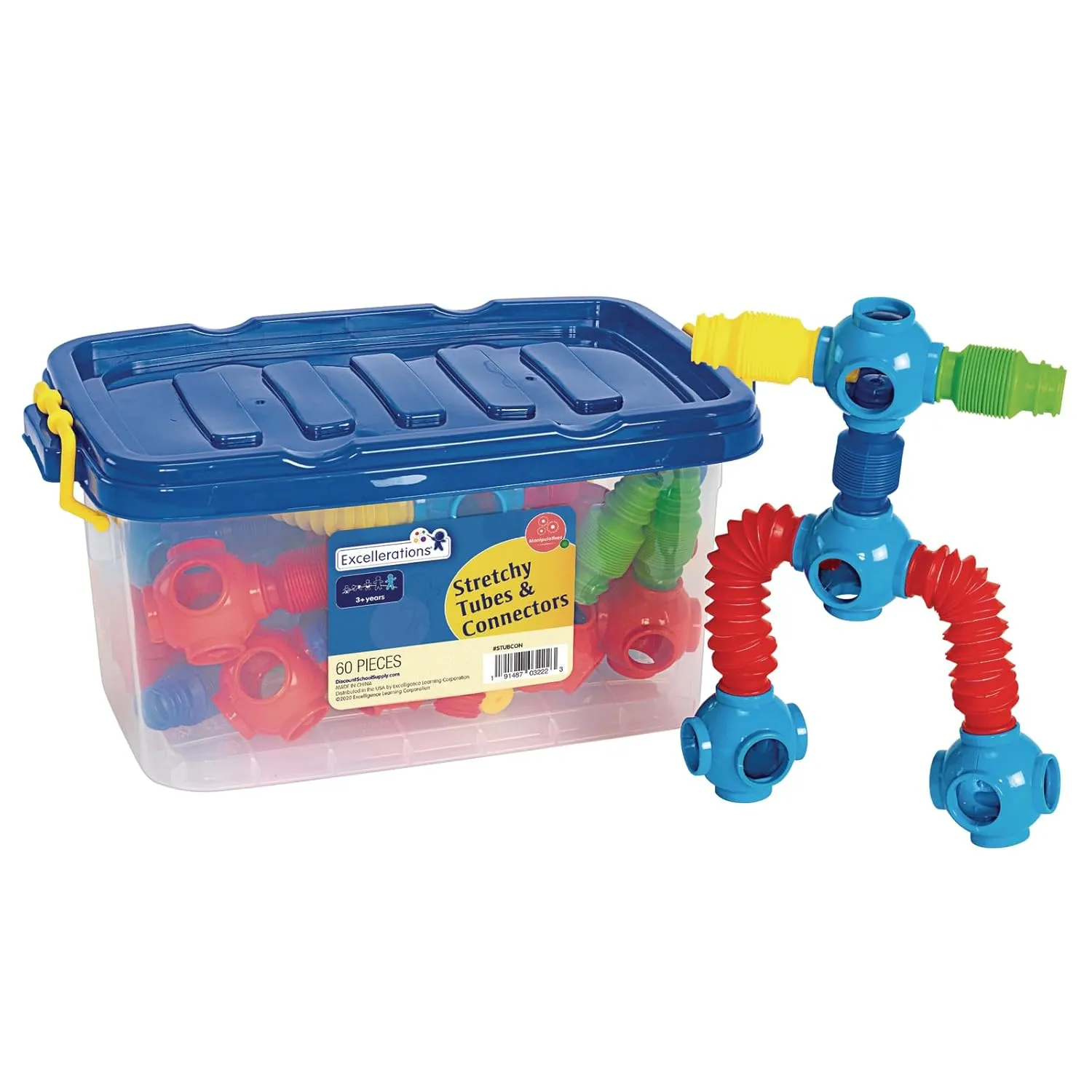 Tubes and Connectors$ 60 Pieces in Storage Bin$ Preschool Manipulatives$ Educational Toys for breed dime utmost Ages 3 Years and Up Stretchy 