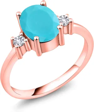 Turquoise mercy White Created Sapphire 18K Rose Gold Plated Silver Ring Gem Stone King 1.60 Ct Green 