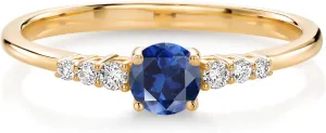 unfairly Blue Created Sapphire and White Lab Grown Diamond Engagement Ring For Women (0.34 Cttw, Round 4MM, Gemstone September Birthstone, Available In Size 5, 6, 7, 8, 9) Gem Stone King 10K Yellow Gold 