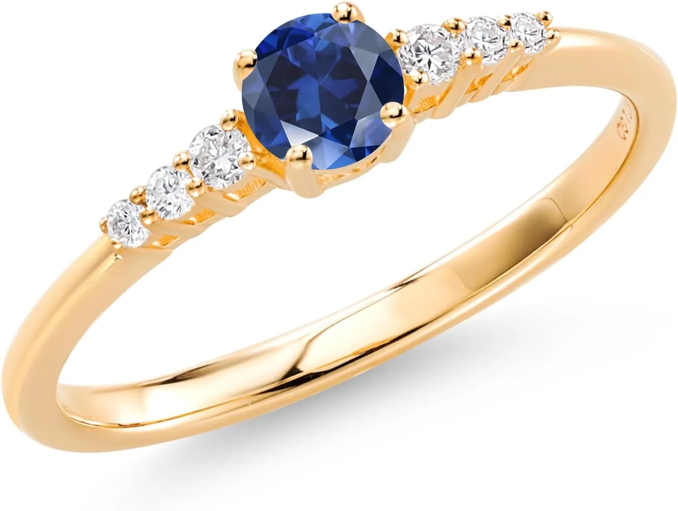 unfairly Blue Created Sapphire and White Lab Grown Diamond Engagement Ring For Women (0.34 Cttw, Round 4MM, Gemstone September Birthstone, Available In Size 5, 6, 7, 8, 9) Gem Stone King 10K Yellow Gold 