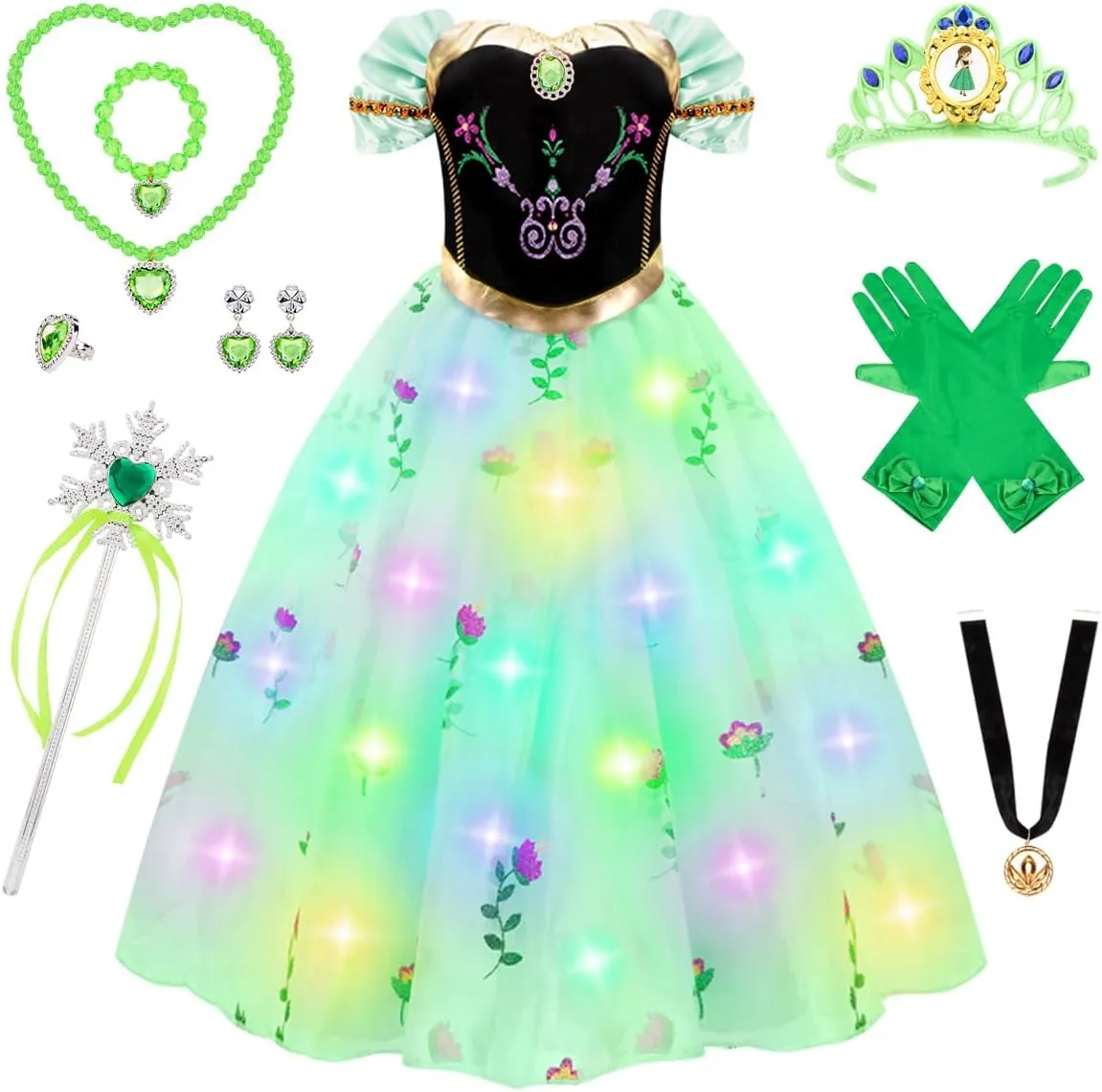 Up for Girls - Light Up dining Princess Dress for Role Play$ Halloween Costume for Toddler Girls 3-10 Meland Princess Dress 