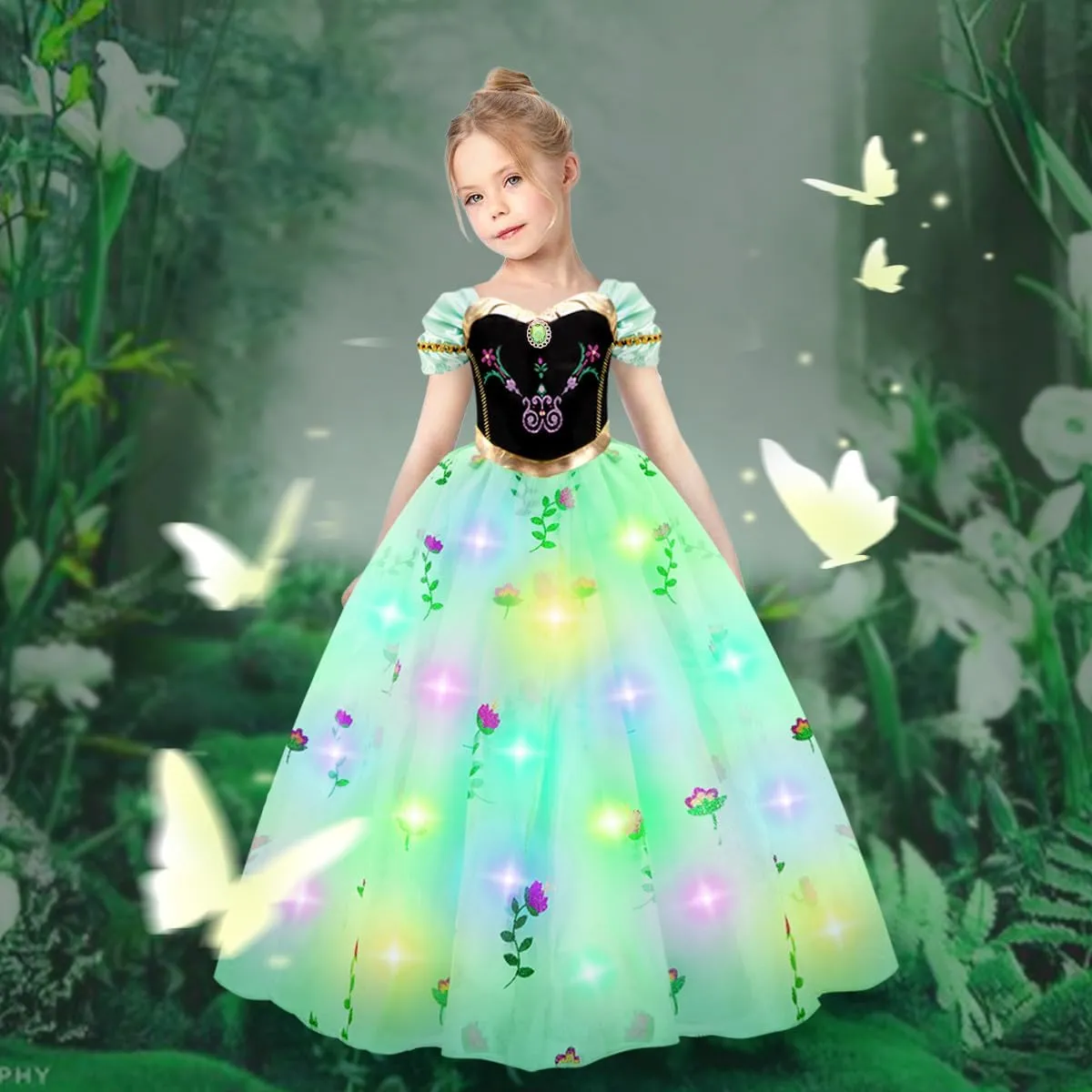Up for Girls - Light Up dining Princess Dress for Role Play$ Halloween Costume for Toddler Girls 3-10 Meland Princess Dress 