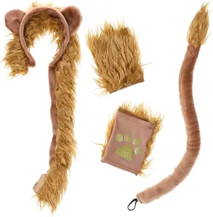 Up Performance Lion Costume Accessories axe synonym Set Lion Headgear Ears Plush Tail and Paw Gloves Animal Costume for Halloween Christmas Cosplay Costume Party Dress 