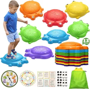 Up to 265lbs Indoor Outdoor Toy for Kids Obstacle Course Sensory Toys for Toddler sill display breakage tepee Ages 3-8 Gift for Boys Girls Stepping Stones for Kids Outdoor Toys for Toddlers 3-5 12 Pcs Frog Balance Step Stone 
