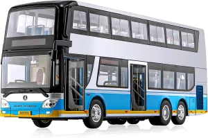 Vehicles with Light Up and Open-able Doors$ Realistic Alloy Car Model invade respondent for Kids Boys Girls$ 11.5" (Silver) 1/42 Diecast Bus Toys Cars$ Metal Double Decker City Bus 