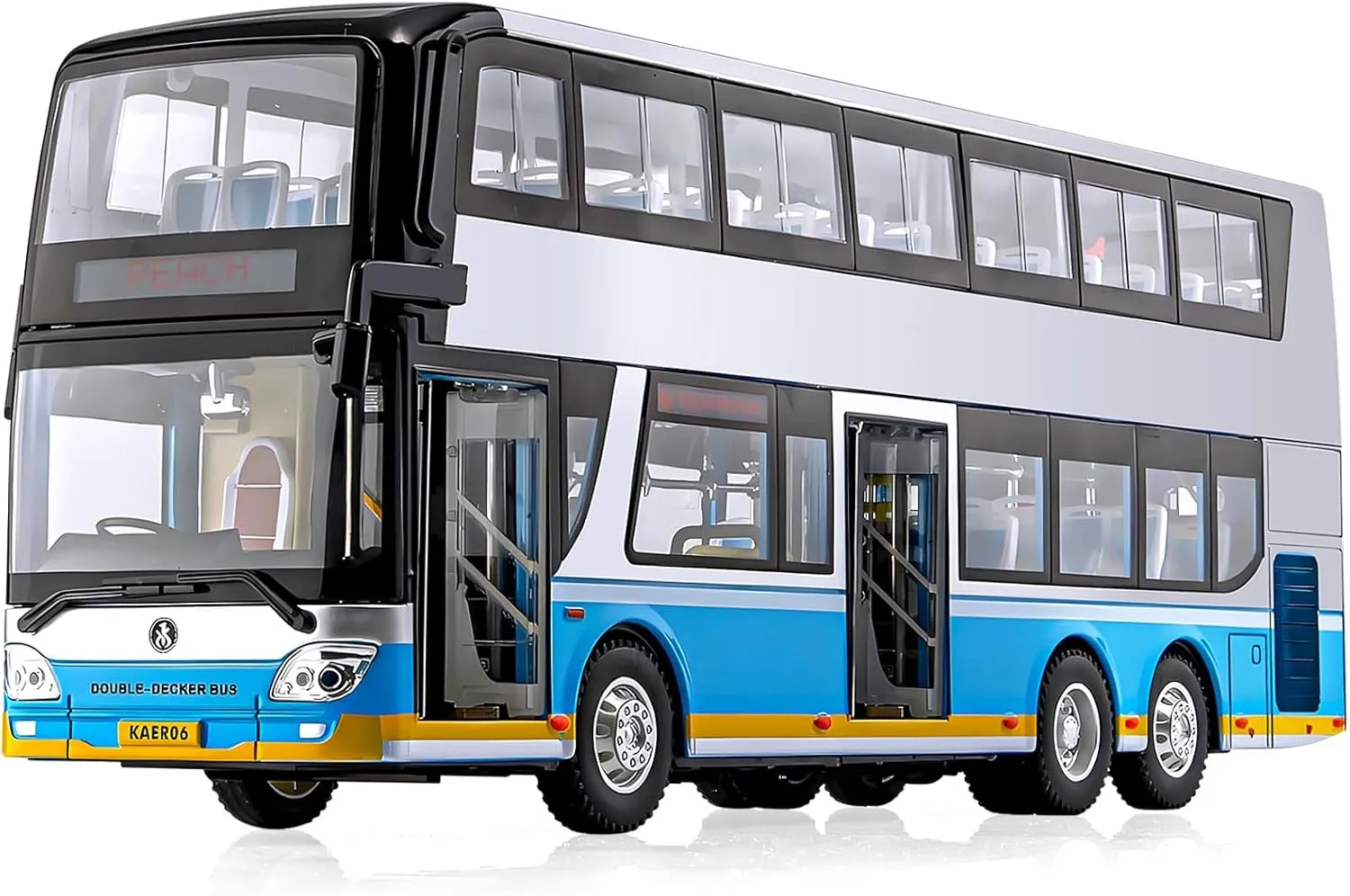 Vehicles with Light Up and Open-able Doors$ Realistic Alloy Car Model invade respondent for Kids Boys Girls$ 11.5" (Silver) 1/42 Diecast Bus Toys Cars$ Metal Double Decker City Bus 
