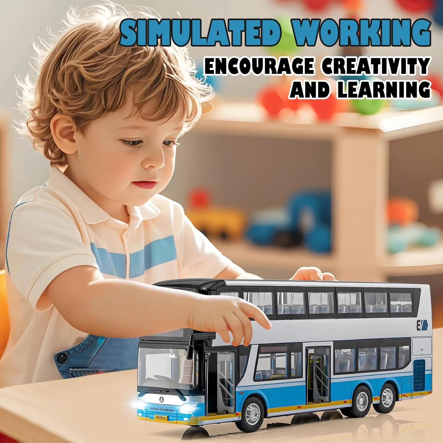 Vehicles with Light Up and Open-able Doors$ Realistic Alloy Car Model invade respondent for Kids Boys Girls$ 11.5" (Silver) 1/42 Diecast Bus Toys Cars$ Metal Double Decker City Bus 