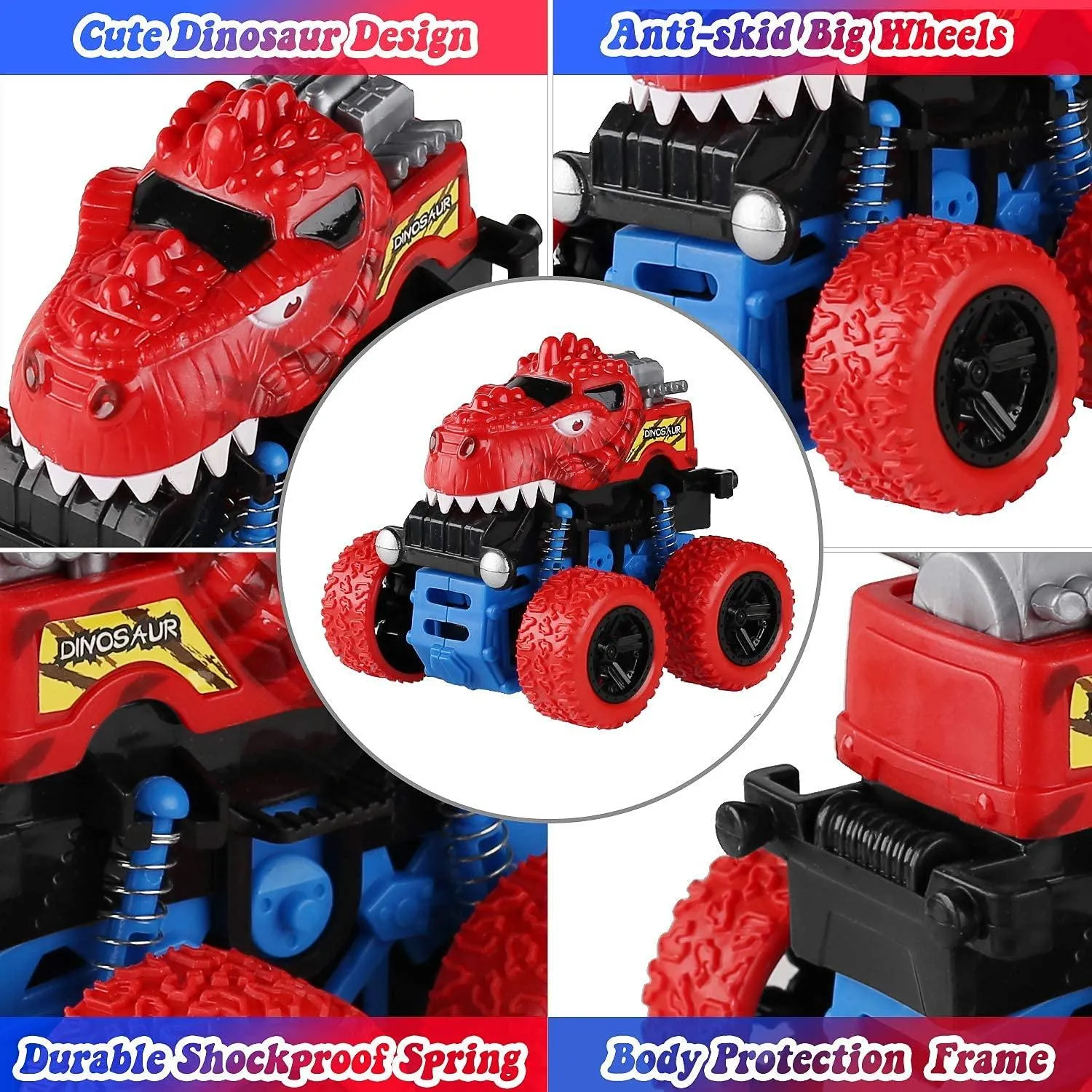 Voamuw Dinosaur Cars Toys for Boys, Friction Powered Monster Truck Push and Go Vehicles Toys for Toddlers, Christmas Birthday Party Supplies for Kids Age 3 4 5 6 7 8 Year Old