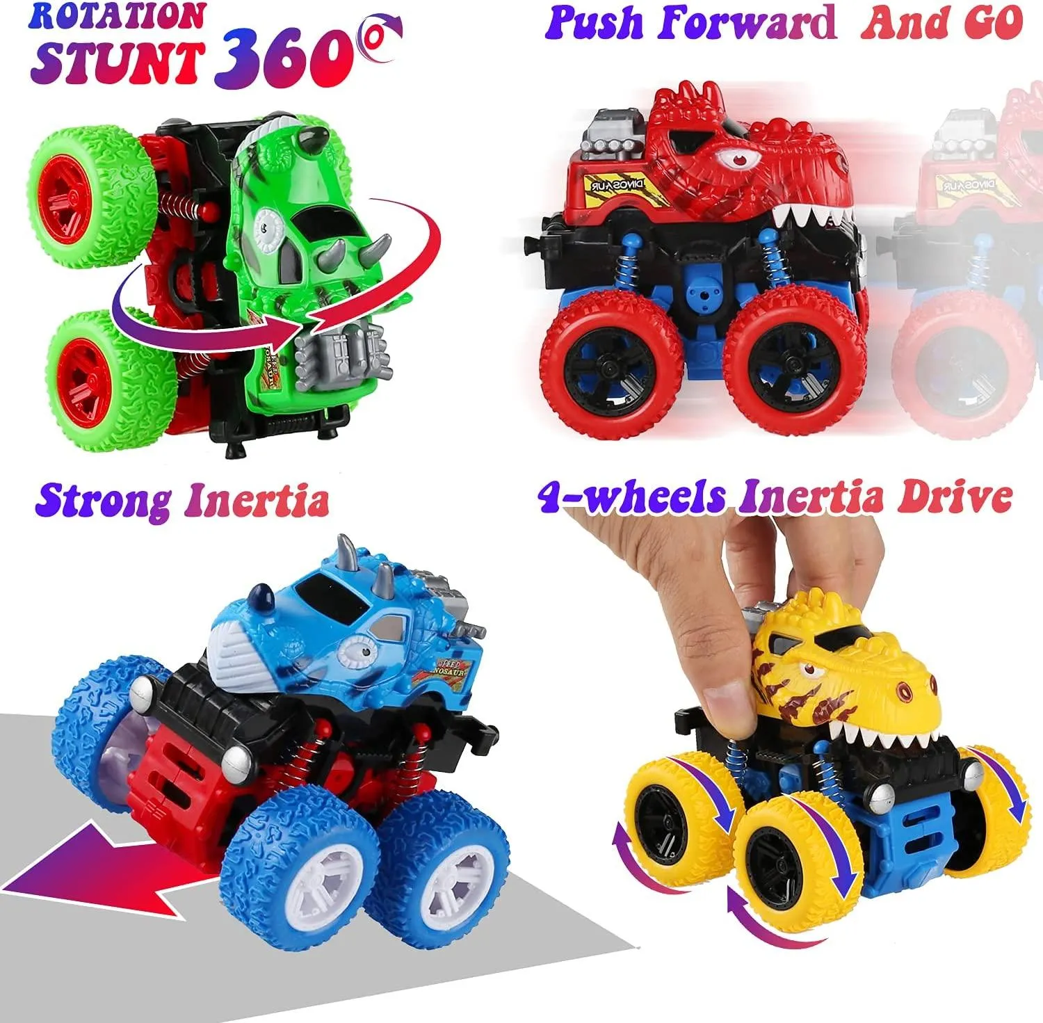 Voamuw Dinosaur Cars Toys for Boys, Friction Powered Monster Truck Push and Go Vehicles Toys for Toddlers, Christmas Birthday Party Supplies for Kids Age 3 4 5 6 7 8 Year Old