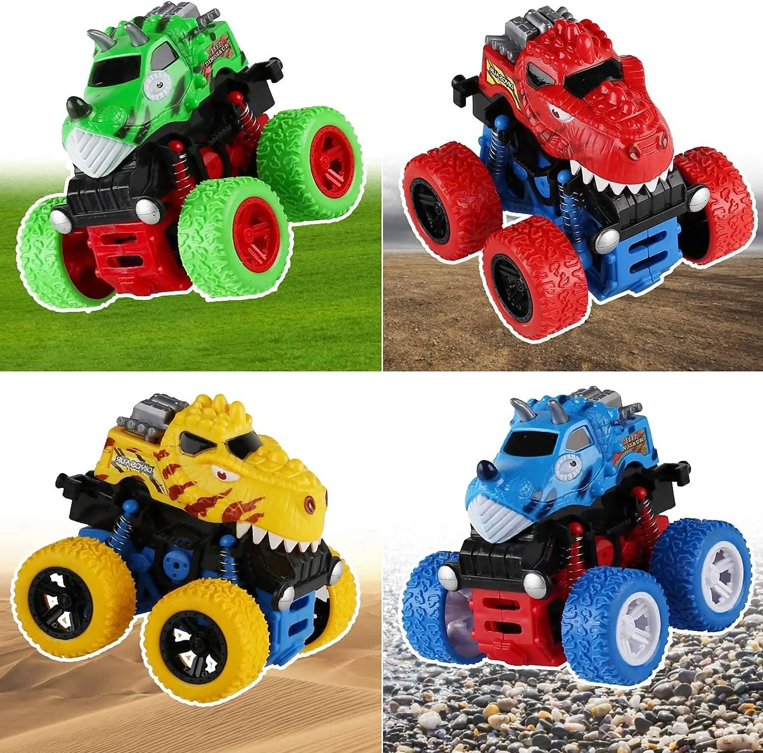 Voamuw Dinosaur Cars Toys for Boys, Friction Powered Monster Truck Push and Go Vehicles Toys for Toddlers, Christmas Birthday Party Supplies for Kids Age 3 4 5 6 7 8 Year Old