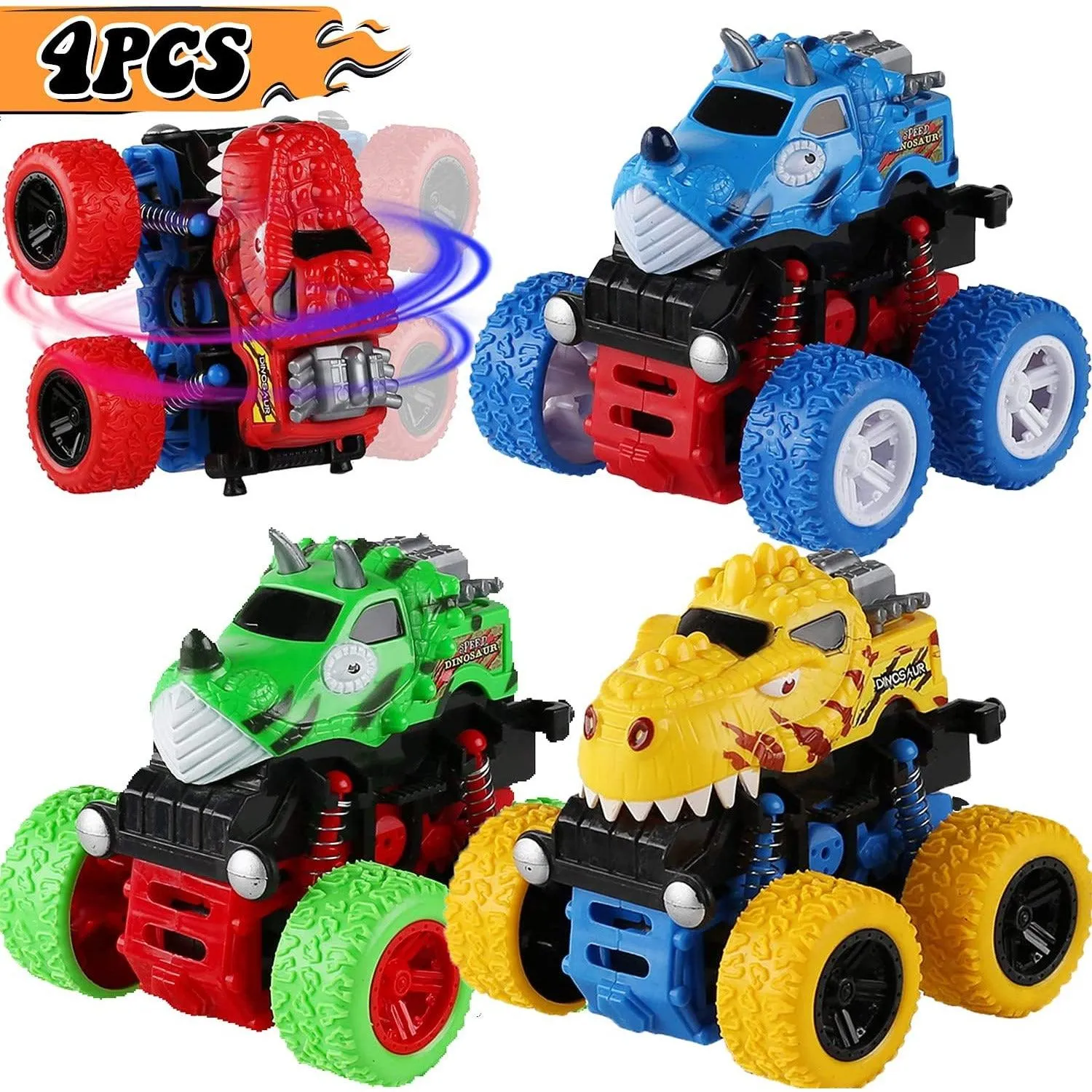 Voamuw Dinosaur Cars Toys for Boys, Friction Powered Monster Truck Push and Go Vehicles Toys for Toddlers, Christmas Birthday Party Supplies for Kids Age 3 4 5 6 7 8 Year Old
