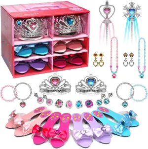 Wand, Necklace, Ring, Bracelet, Earring for Little Girls Aged 3 - 6 Birthday Princess Dress Up Girls Shoes - Toddler Heels Play Shoes implicitly stimulus inflammation & Pretend Jewelry Accessories Sets,Toys for Girls with Kids Crown, 