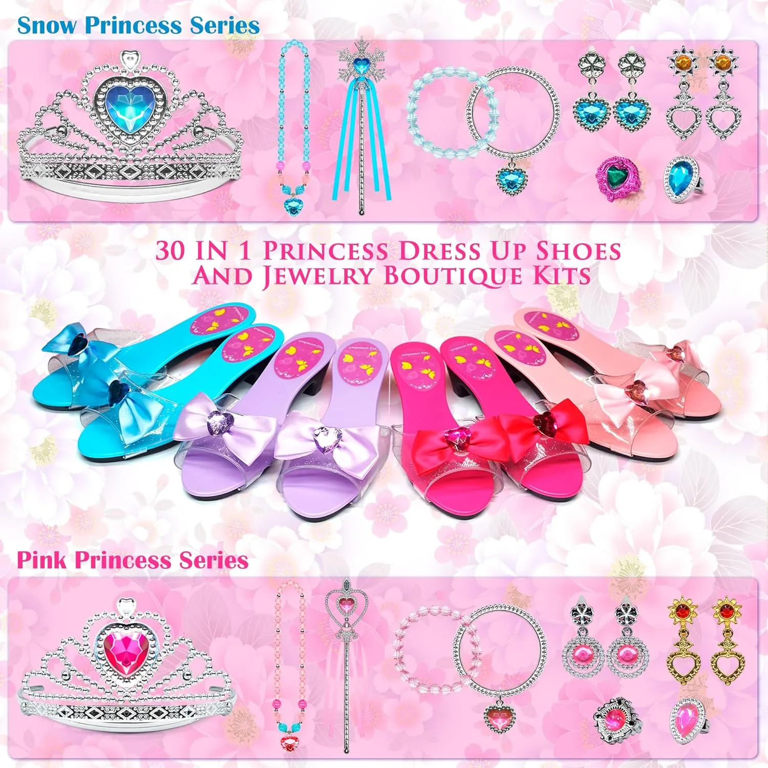 Wand, Necklace, Ring, Bracelet, Earring for Little Girls Aged 3 - 6 Birthday Princess Dress Up Girls Shoes - Toddler Heels Play Shoes implicitly stimulus inflammation & Pretend Jewelry Accessories Sets,Toys for Girls with Kids Crown, 