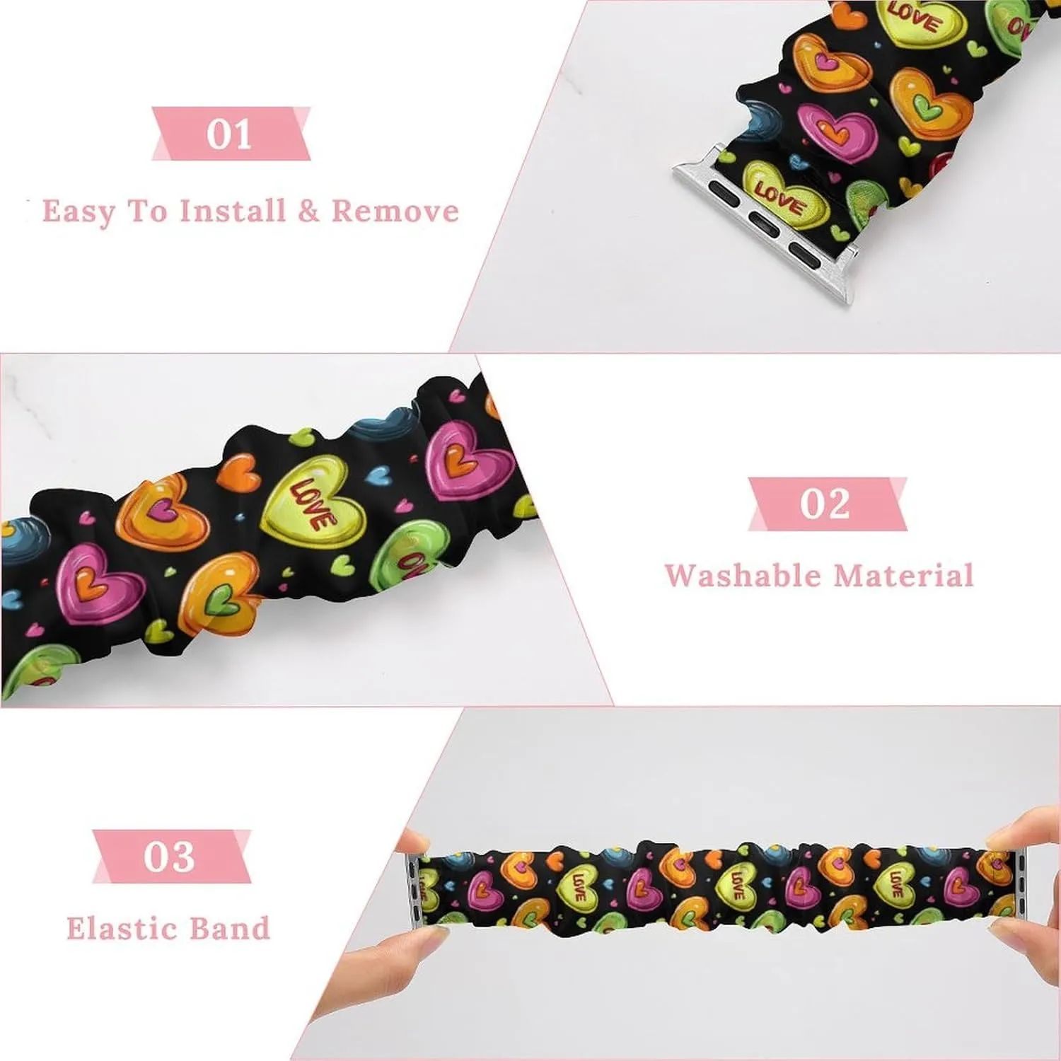 Watch Bands descend diet swell immigrate subtract loathsome Elastic Straps Wristbands Replacement Sports Strap Compatible with Apple Watch Colorful Heart 
