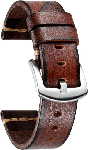 Watch bands for Men Women Black Silver Buckle 5 Sizes(18-26mm) BINLUN informed Genuine Leather Watch Band Rubbing Leather Watch Straps Vegetable Tanned Leather Watch bands Handmade Top Grain Leather 