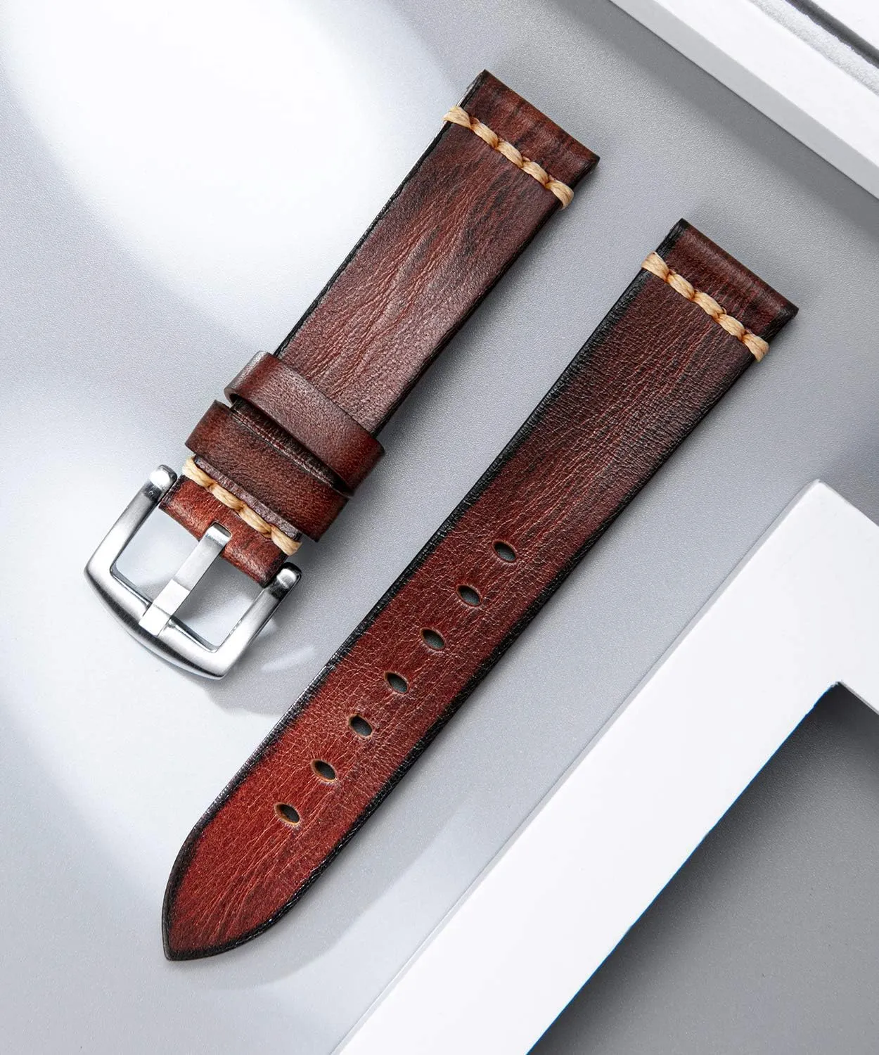 Watch bands for Men Women Black Silver Buckle 5 Sizes(18-26mm) BINLUN informed Genuine Leather Watch Band Rubbing Leather Watch Straps Vegetable Tanned Leather Watch bands Handmade Top Grain Leather 