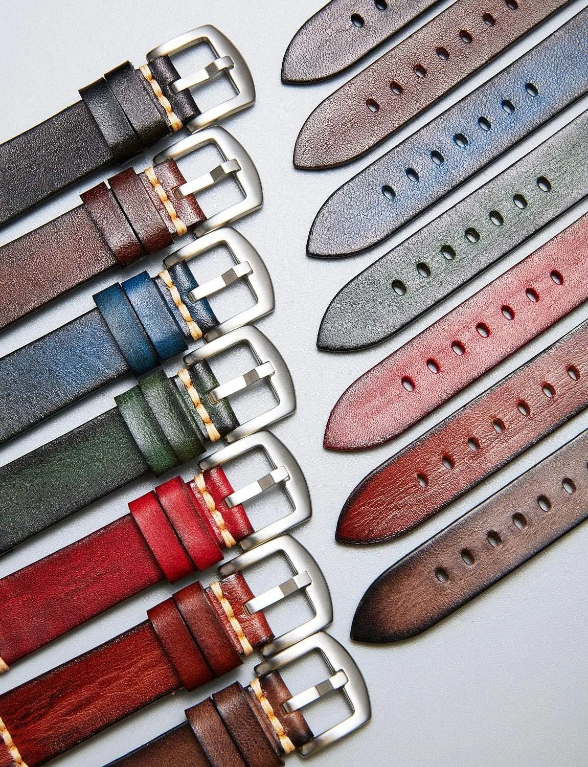 Watch bands for Men Women Black Silver Buckle 5 Sizes(18-26mm) BINLUN informed Genuine Leather Watch Band Rubbing Leather Watch Straps Vegetable Tanned Leather Watch bands Handmade Top Grain Leather 