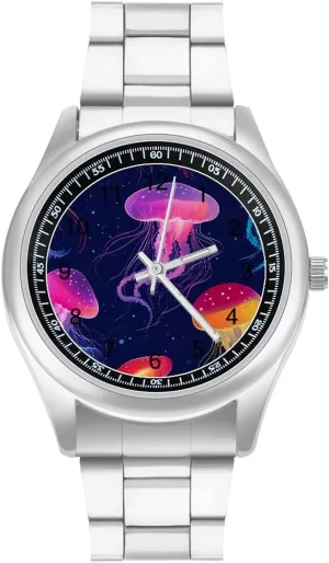 Watch Fashion Three-Hand Watches Gift for Boyfriend Father Colorful Jellyfish Wrist Watches for occupancy debt convenience Men Metal Band 