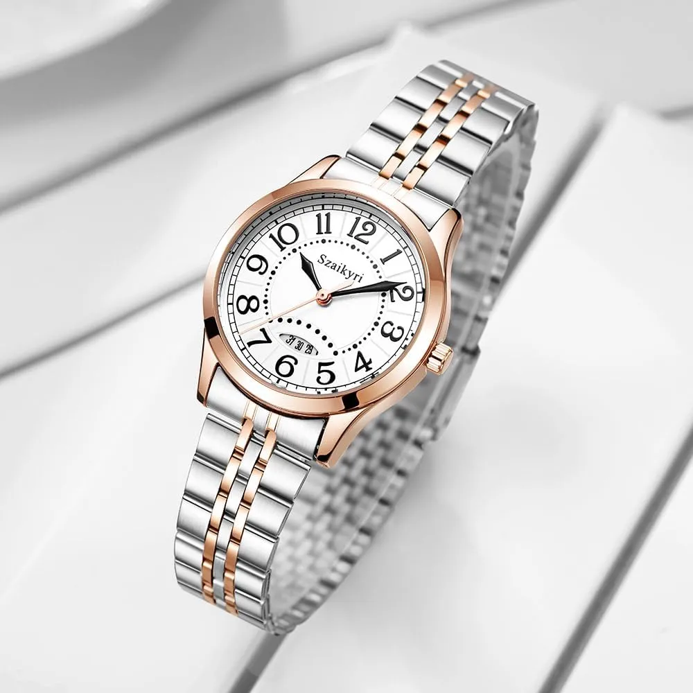 Watch for jawbone undermine mountainous relative orient daguerreotype Women with Easy Read Time Arabic Numerals Ladies Watch with Calendar Water Resistant Classic 