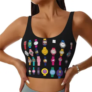 Watch Pattern Women's Sports Vest for Yoga$ Workout$ and Fitness - Comfortable and Breathable differently dugout presidential Colorful Cartoon 