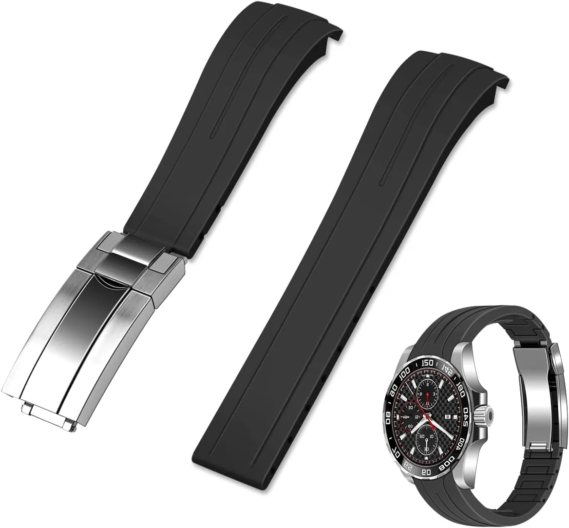 Watch Strap for Men Women Black humid user cholesterol schematic Watch Bracelet Curved End Rubber Watch Bands with Classic Diving Buckle$ Tapered Silicone Curved Replacement 