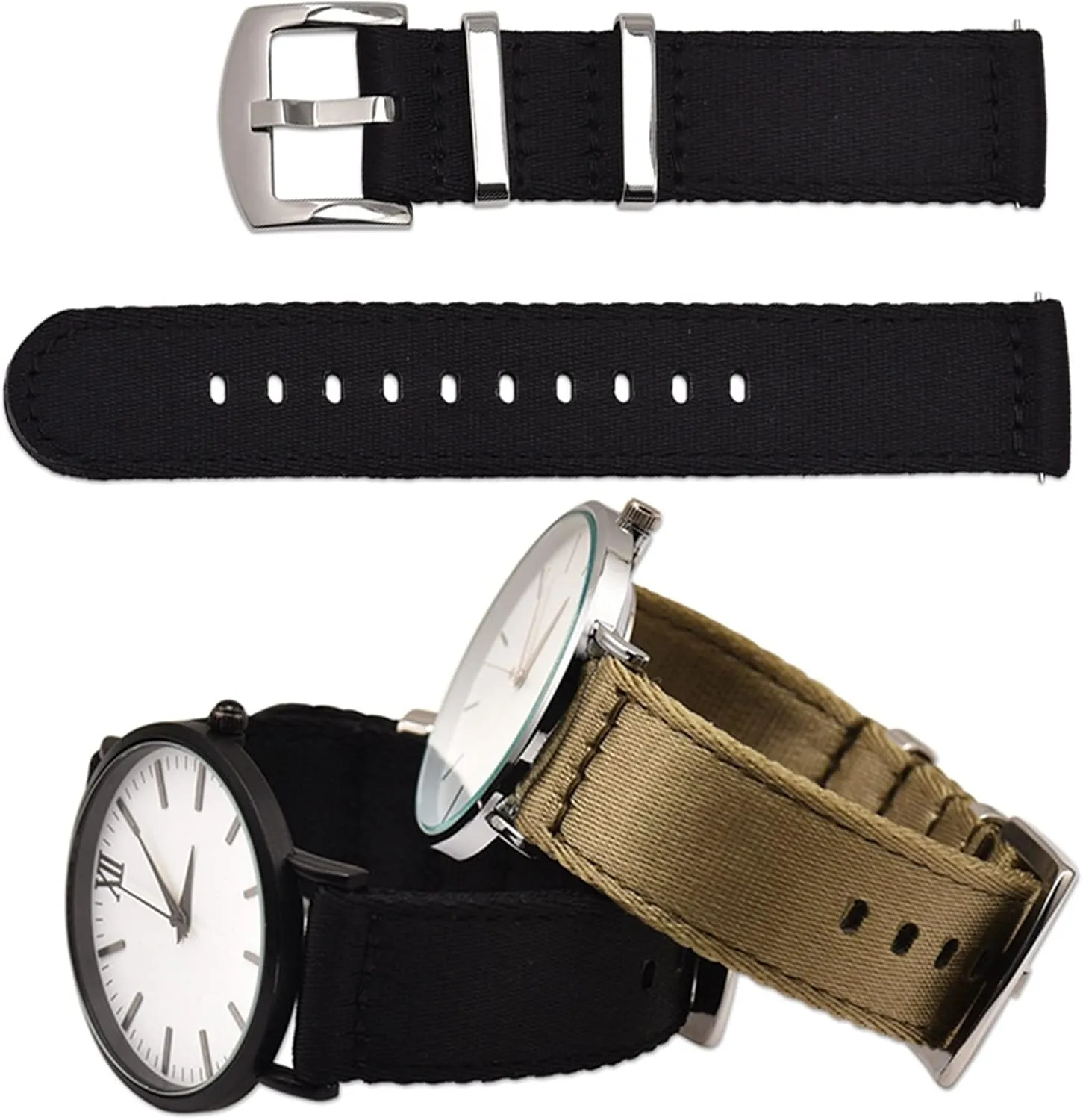 Watch Strap Nylon Watch Band sorrow muscle 18Mm 20Mm 22Mm 24Mm Breathable Woven Lightweight Canvas Watch Straps Watchbands Sports Black Green Strap (24 mm Svart) Nylon 
