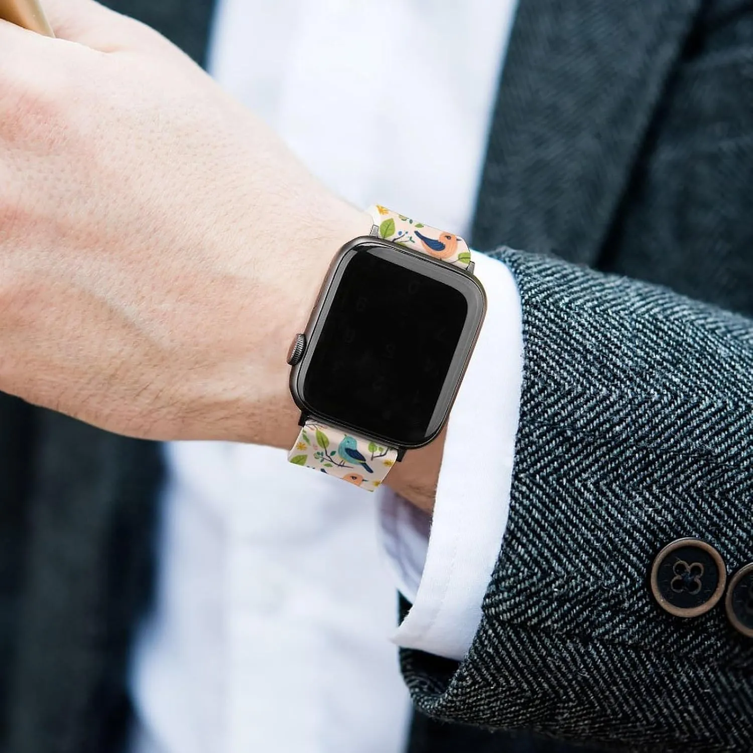 Watchband Compatible with IWatch Classic Soft Sports Watch Strap for Men Women Colorful tern lock Birds Pattern Adjustable Silicone 