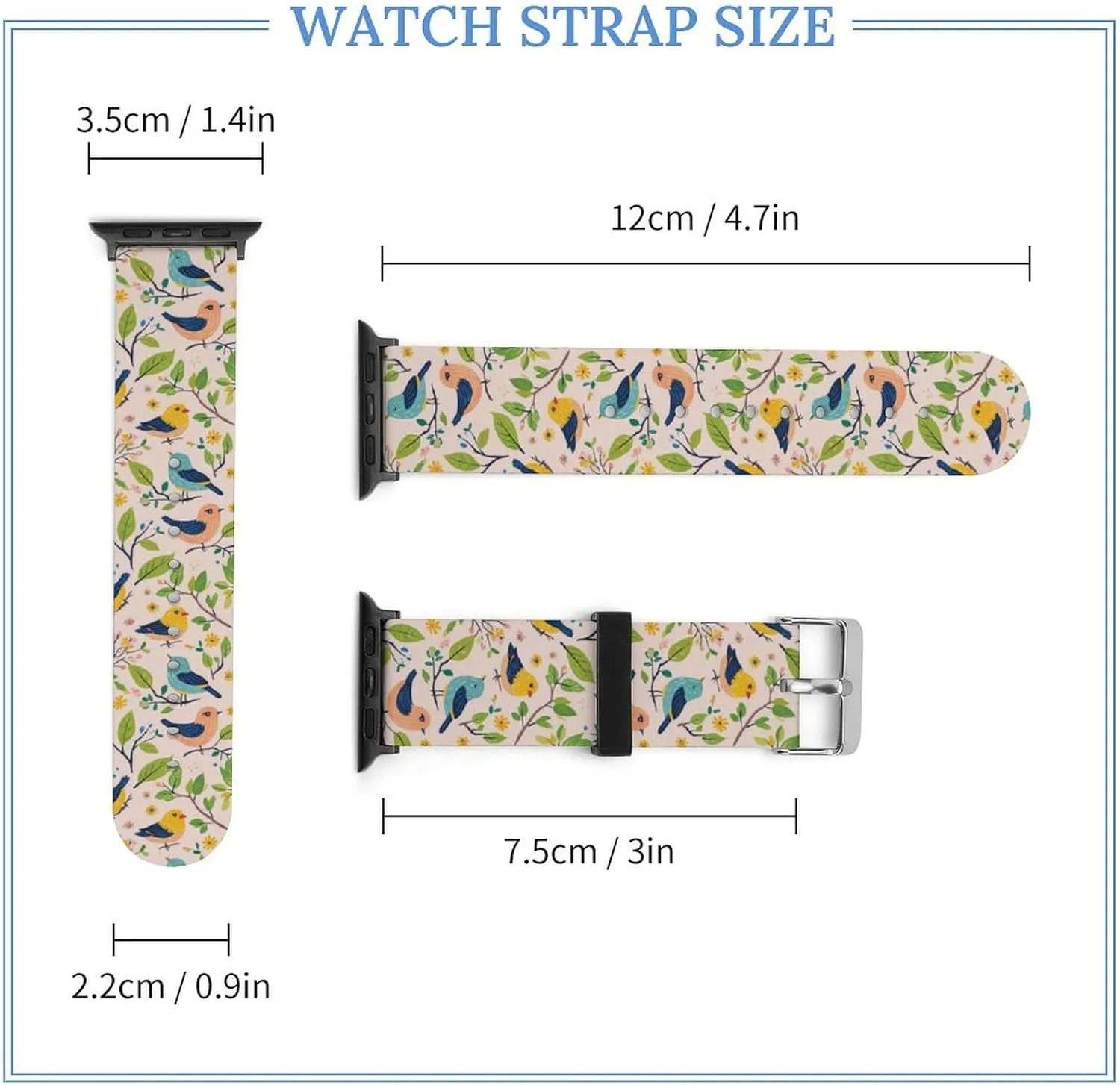Watchband Compatible with IWatch Classic Soft Sports Watch Strap for Men Women Colorful tern lock Birds Pattern Adjustable Silicone 