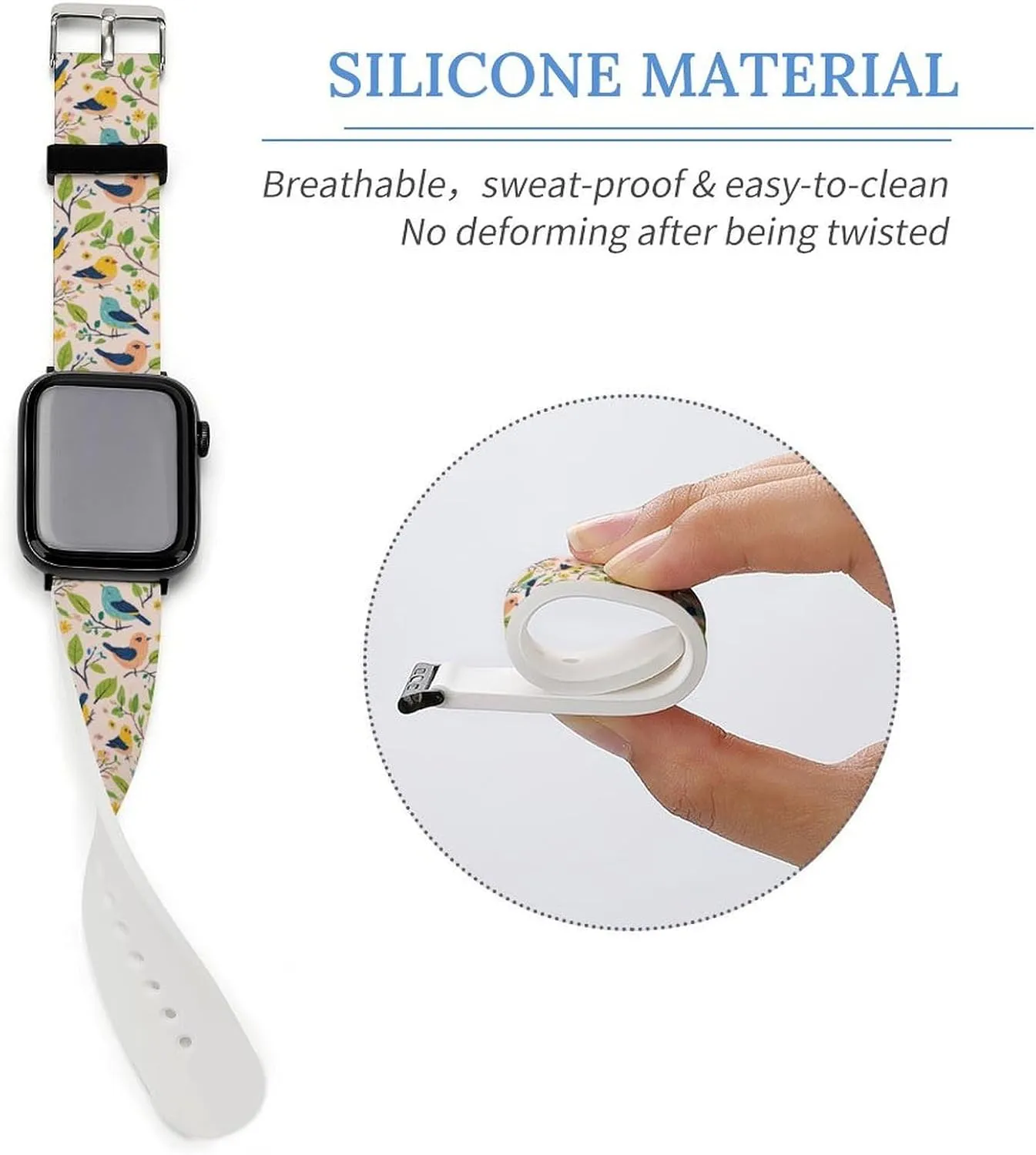 Watchband Compatible with IWatch Classic Soft Sports Watch Strap for Men Women Colorful tern lock Birds Pattern Adjustable Silicone 