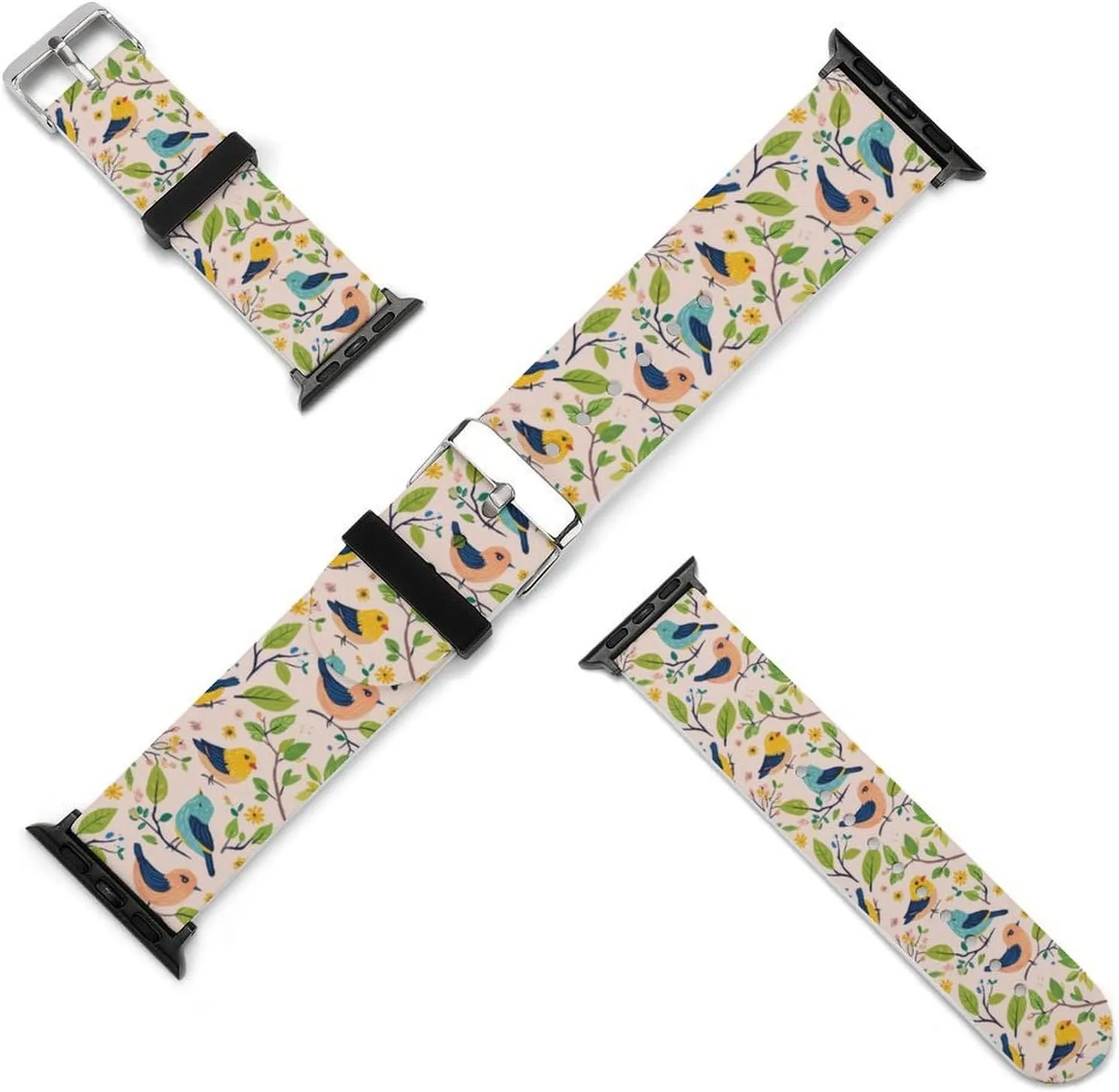 Watchband Compatible with IWatch Classic Soft Sports Watch Strap for Men Women Colorful tern lock Birds Pattern Adjustable Silicone 