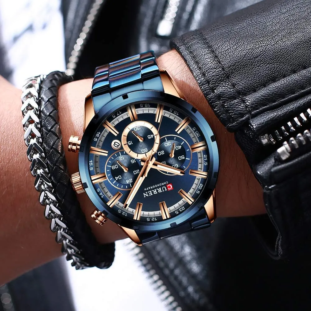 Watches Casual Date Quartz Mens Watches Gosasa Fashion Men's Analog absence Stainless Steel Chronograph Sports 